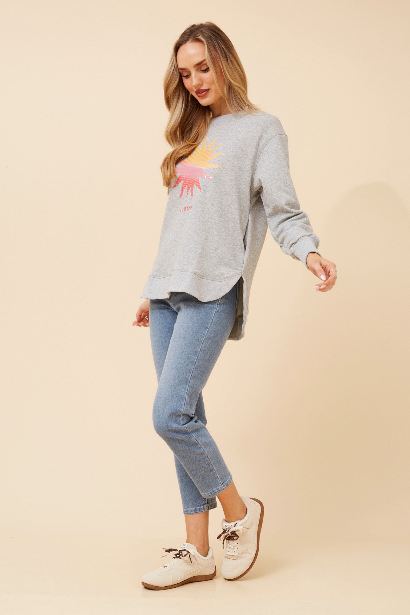 HUDSON GRAPHIC PRINT JUMPER (Light Grey Marl)