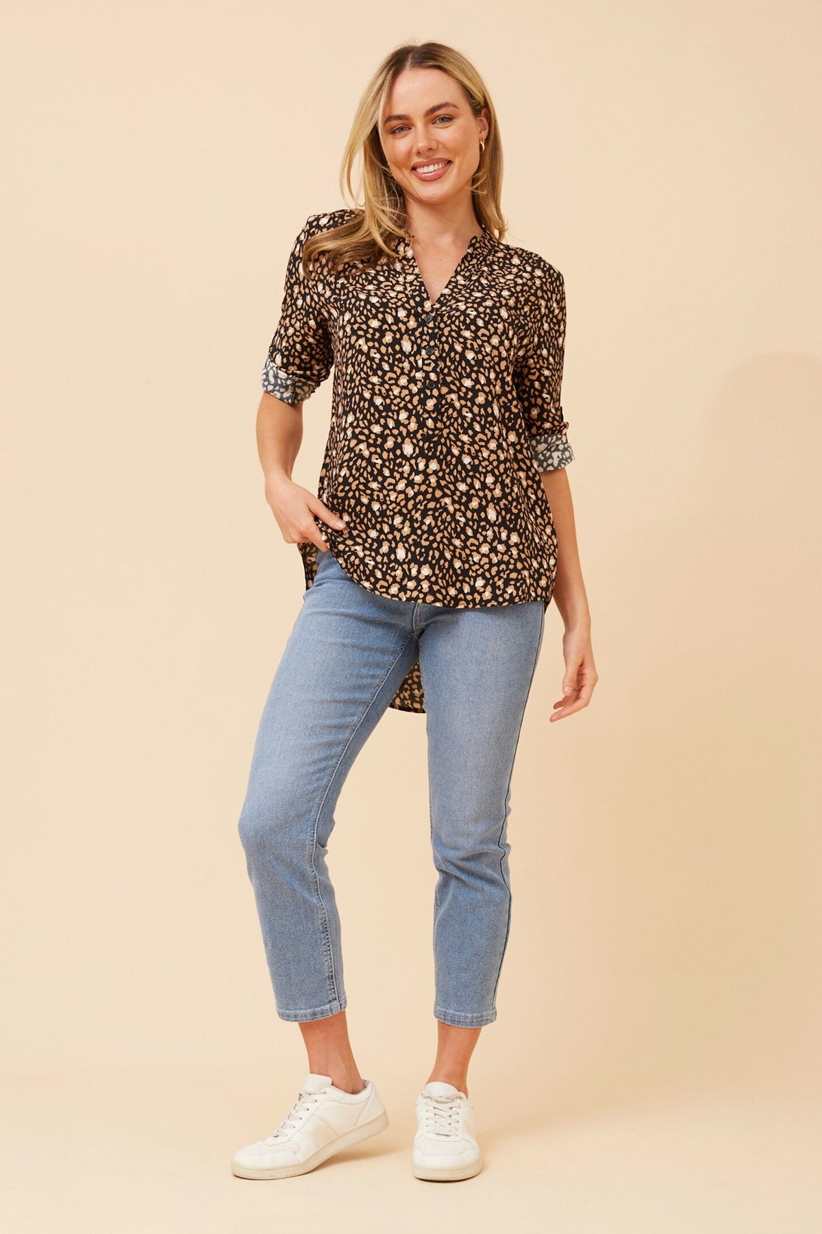 ROMINA ANIMAL PRINT BLOUSE (Multi Beige)