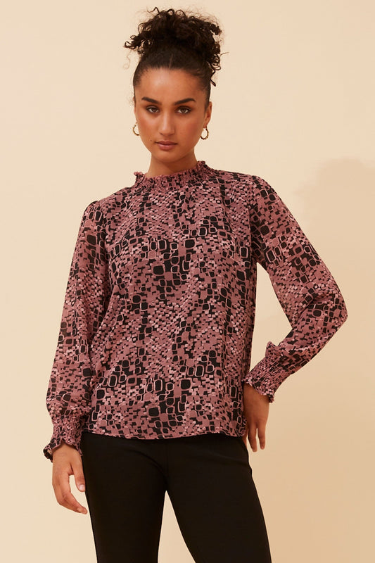 DIANA ABSTRACT PRINT BLOUSE (Rosewood)