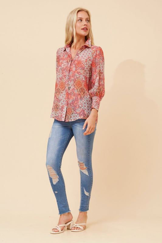 ISHLA ABSTRACT PRINT SHIRT (Multi Pink)
