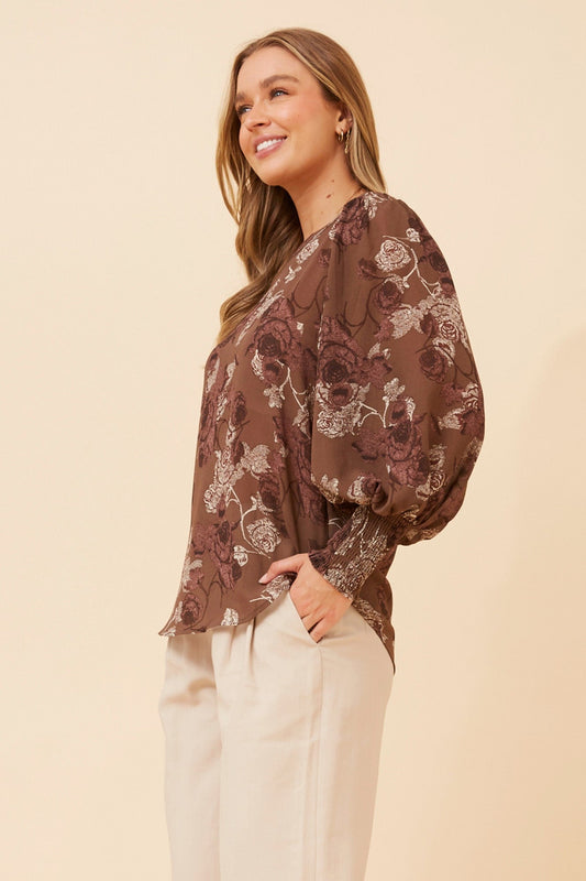 CLASSIC FLORAL BLOUSE (Chocolate)