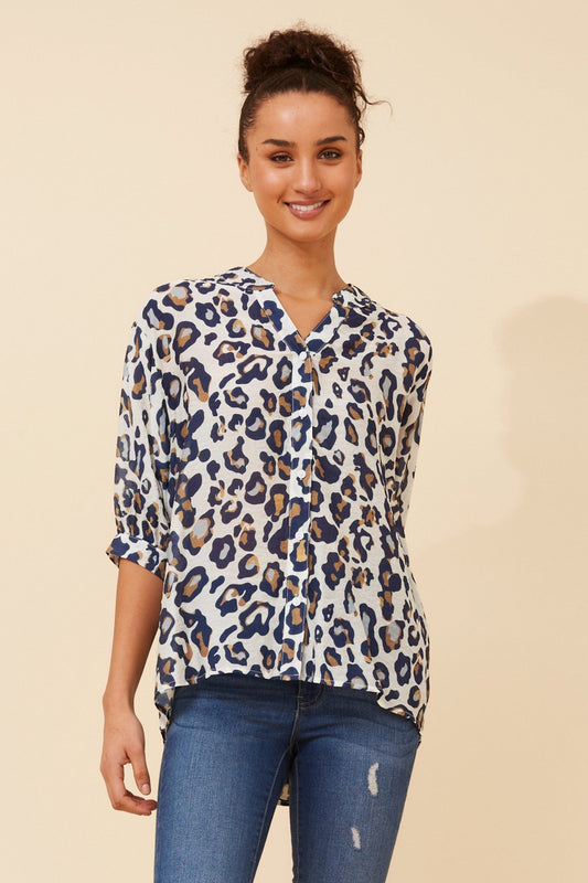 BELINA ANIMAL PRINT SHIRT (Multi Blue)