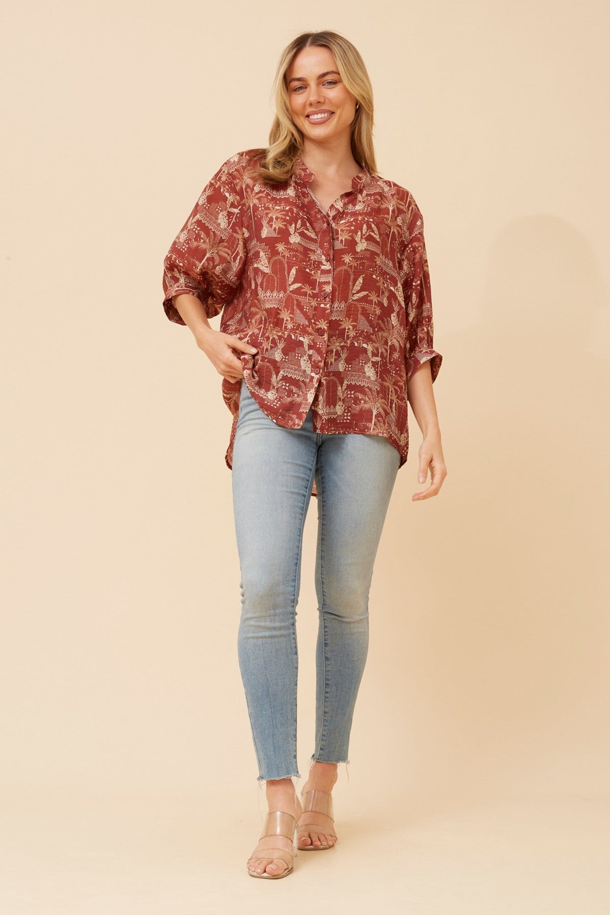 BELINA PLAM TREE PRINT TOP (Rust)
