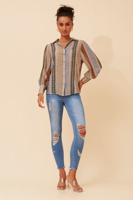 BELLE ABSTRACT PRINT SHIRT (Multi Beige)
