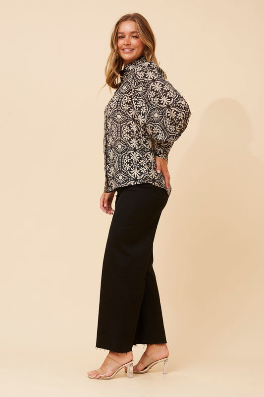 BELLE ABSTRACT PRINT SHIRT (Black)