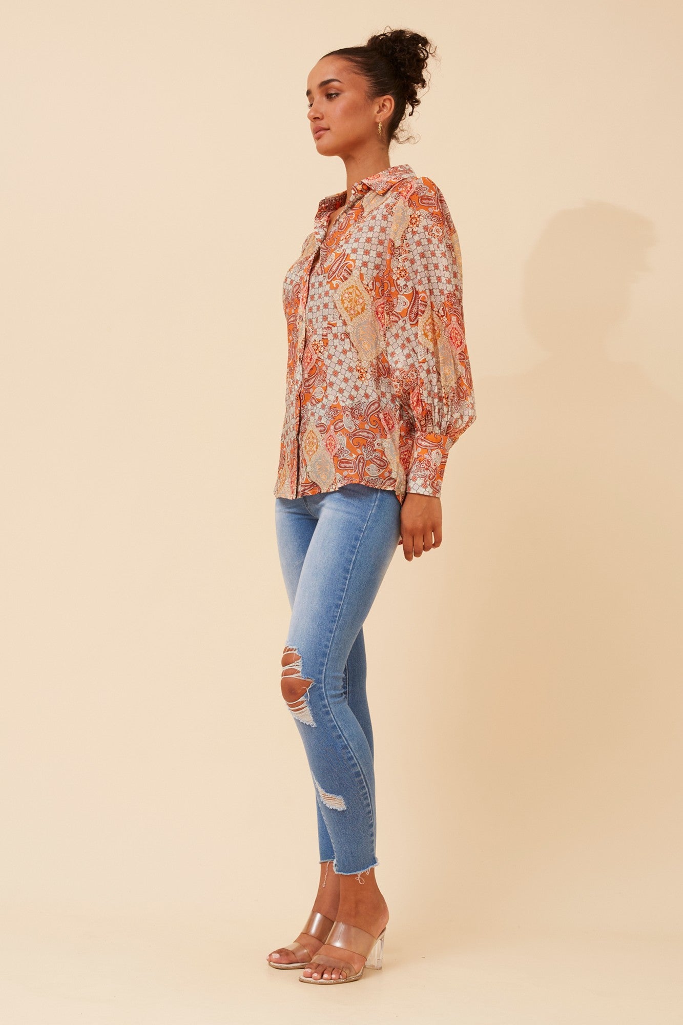 BELLE PATCHWORK PRINT SHIRT (Multi Orange)