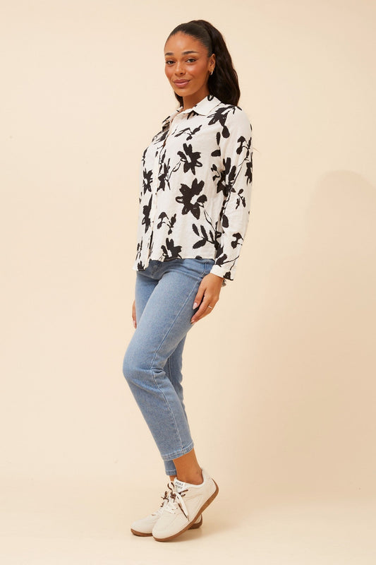 VALEN FLORAL SHIRT (White And Black)