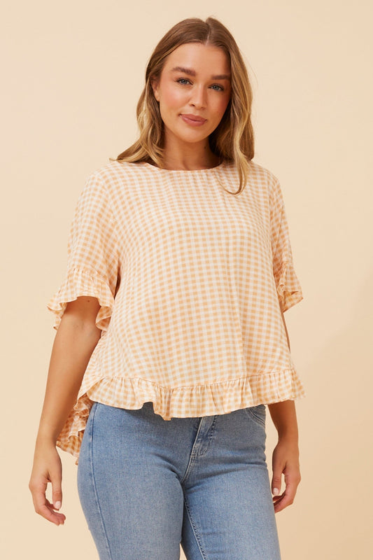 FRILA GINGHAM PRINT FRILL TOP (Marigold)