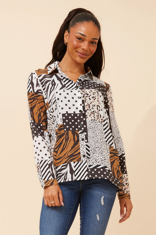 ORENDA PATCHWORK PRINT SHIRT (Multi Black)