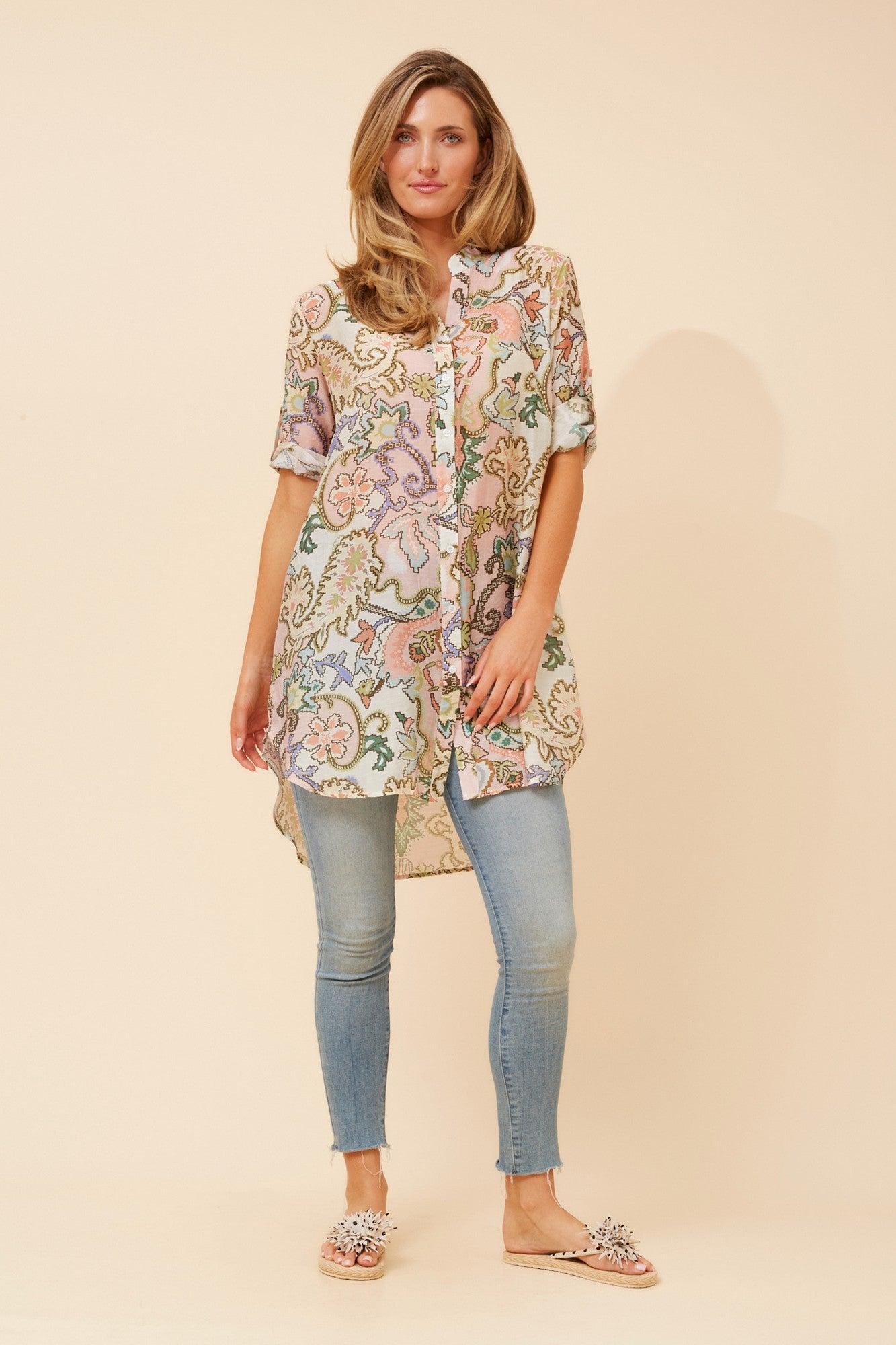 DANSON ABSTRACT PRINT TUNIC TOP (Multi Pink)