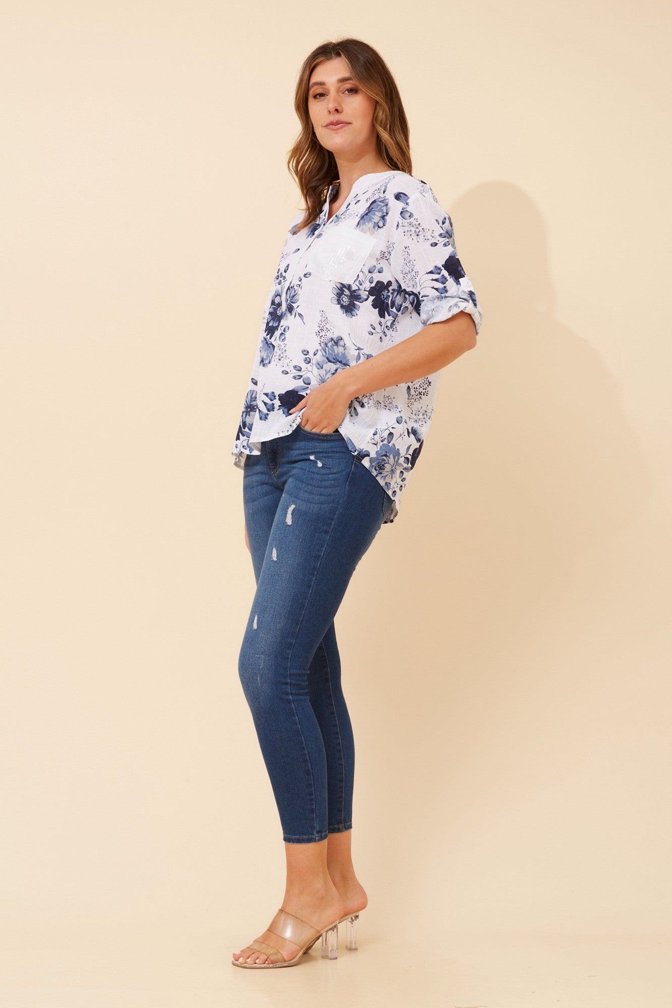 ROSETTA FLORAL TOP (Multi Blue)