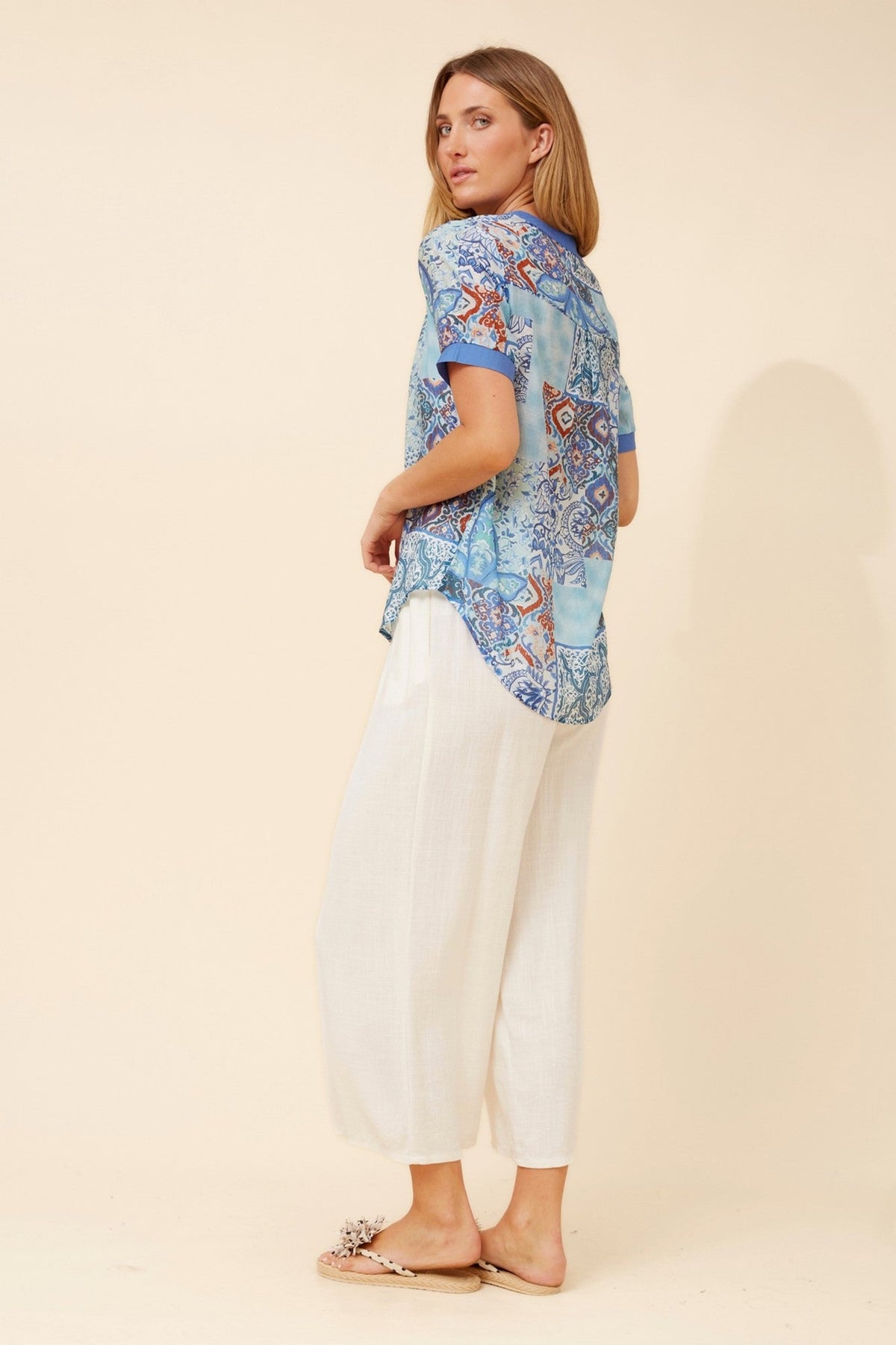 Caroline Morgan Australia ARCHELLE ABSTRACT PRINT TOP (Skylight)