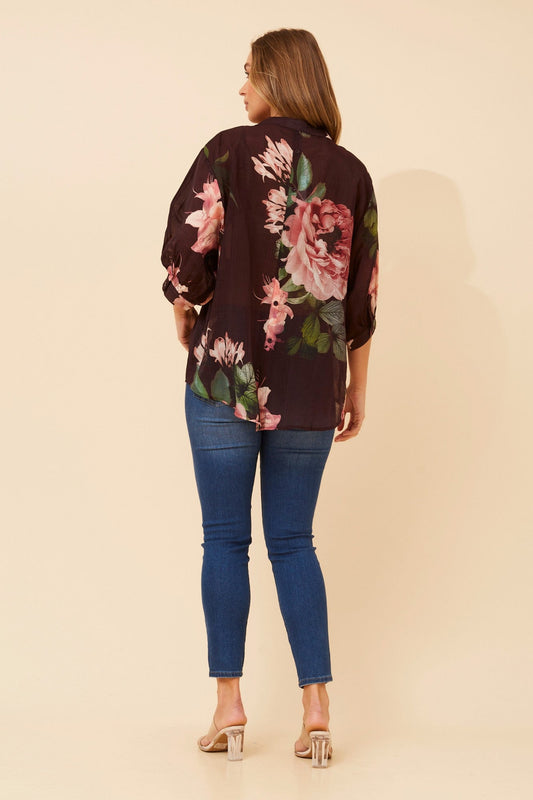 BELINA FLORAL SHIRT (Eggplant)