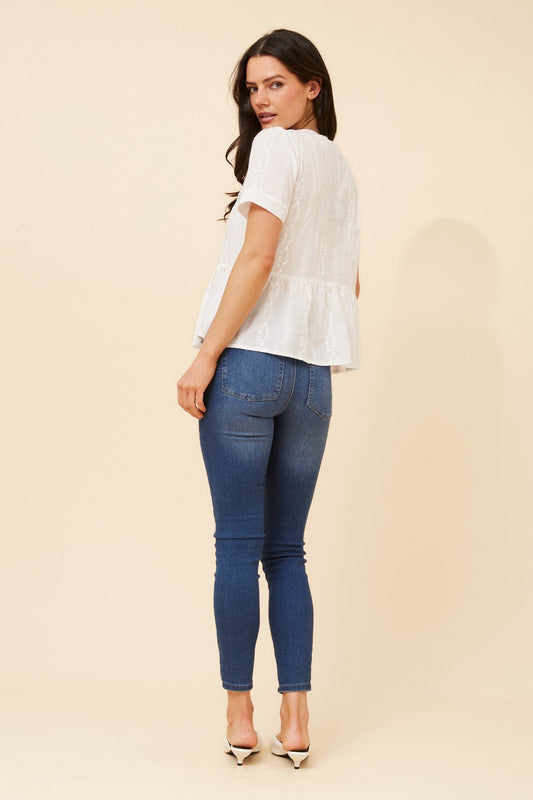 Caroline Morgan Australia ANICA EMBROIDERED PEPLUM TOP (White)