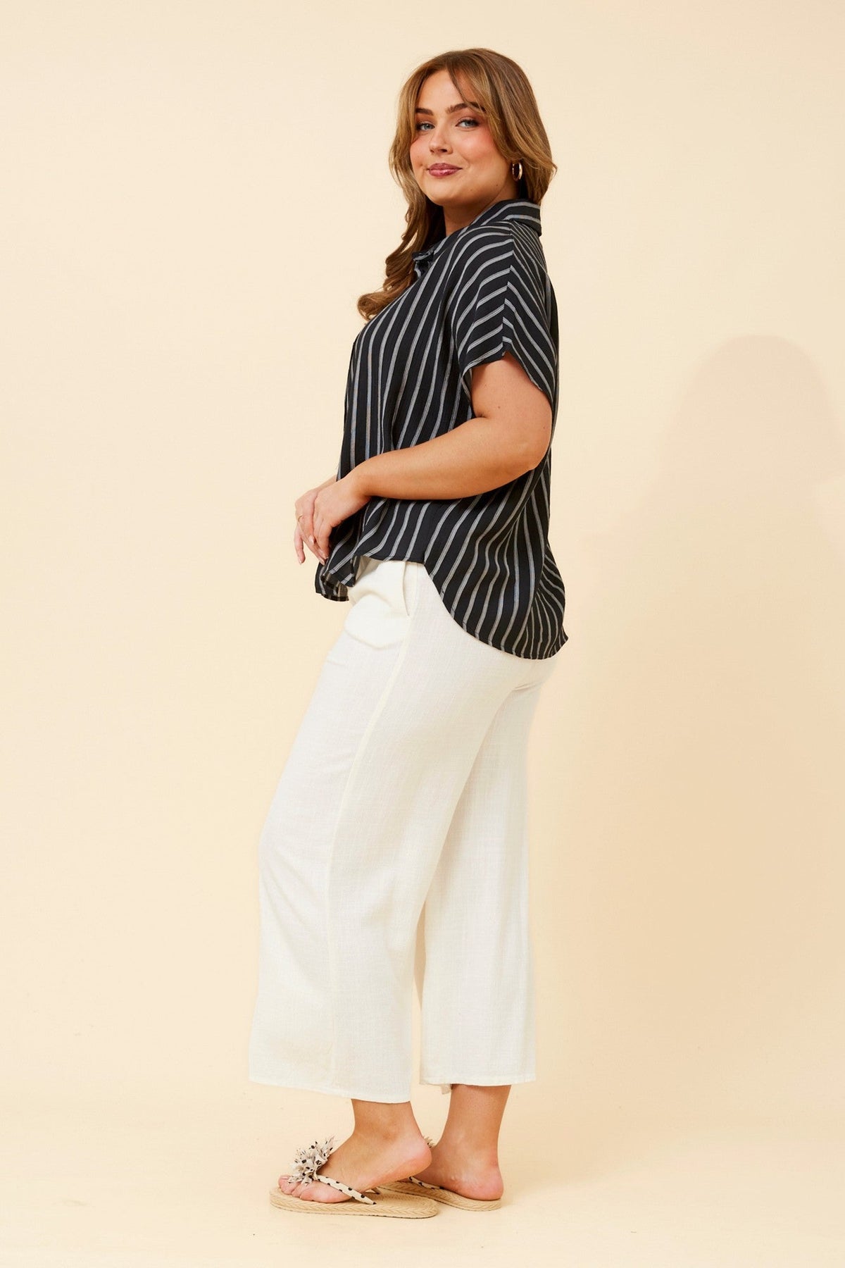 Caroline Morgan Australia DANITA STRIPE PRINT SHIRT (Black)