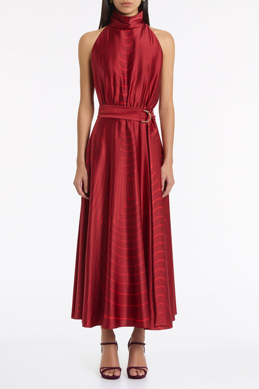 Image of Dresses. Product name - Undercurrent Silk Viscose Stretch Halter Dress in Red colour by brand - Carla Zampatti