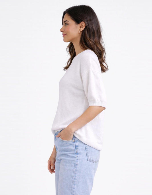 Cotton Knit Tee - (White)