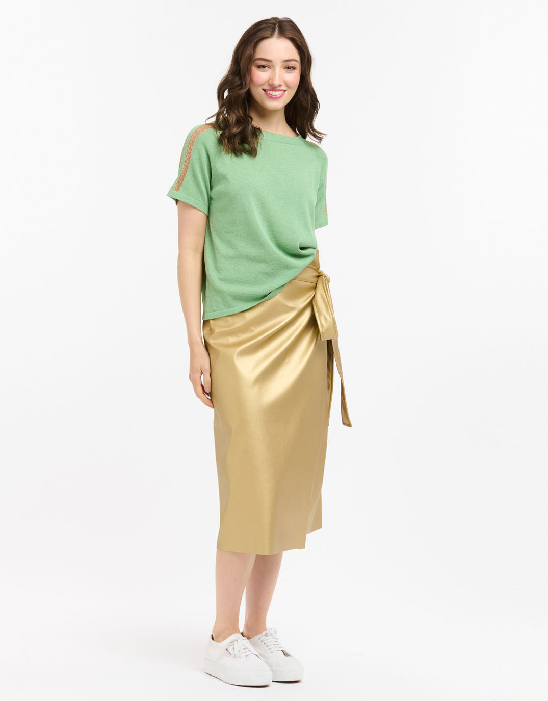 Urban Luxury Lurex Shoulder Sweater (Green/Rose Gold)