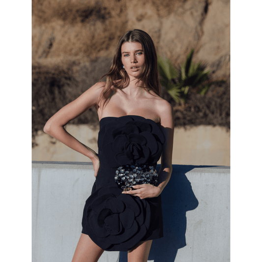 Olga Berg VICTORIA Flower Clutch (Black)