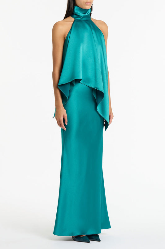 Carla Zampatti Viridian Lustre Satin Halter Neck Top (Green)