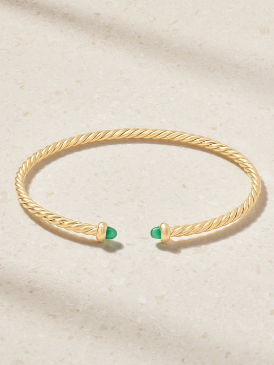 David Yurman Micro Cablespira Flex 18-karat Gold Emerald Bangle