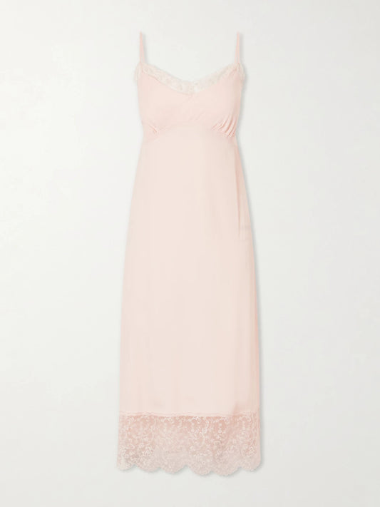 Lace-trimmed Crepe De Chine Midi Dress