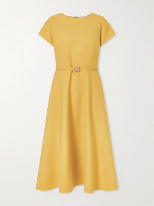 Oscar de la Renta Belted Wool-blend Cady Midi Dress