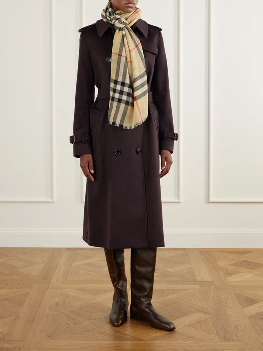 Burberry Frayed Checked Wool Scarf