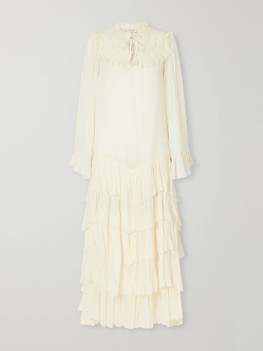 Sea Margaret Ruffled Tiered Lace-trimmed Chiffon Maxi Dress