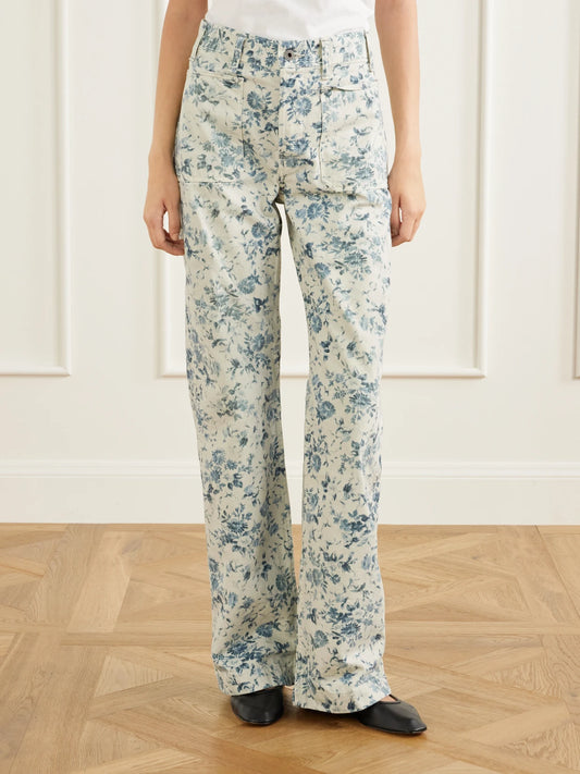 RRL Floral-print High-rise Straight-leg Jeans
