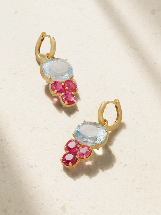 Gemmy Gem 18-karat Gold, Aquamarine And Tourmaline Earrings