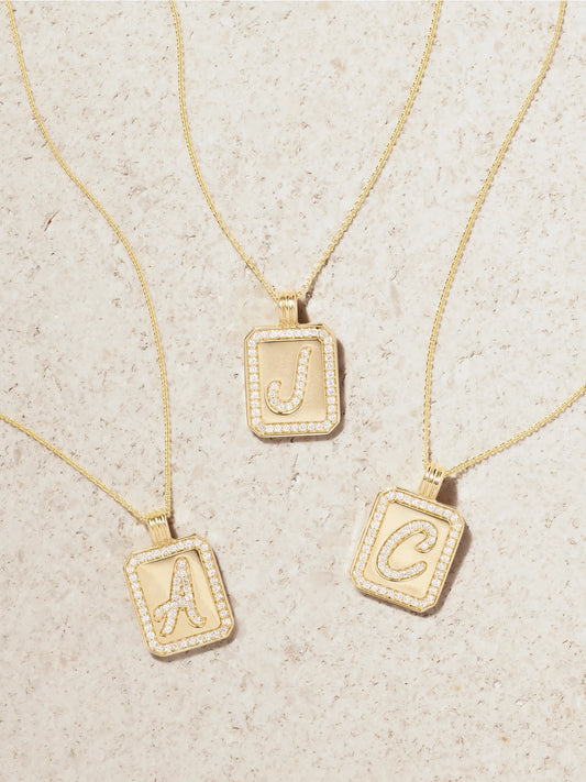 Letter 14-karat Gold Diamond Necklace