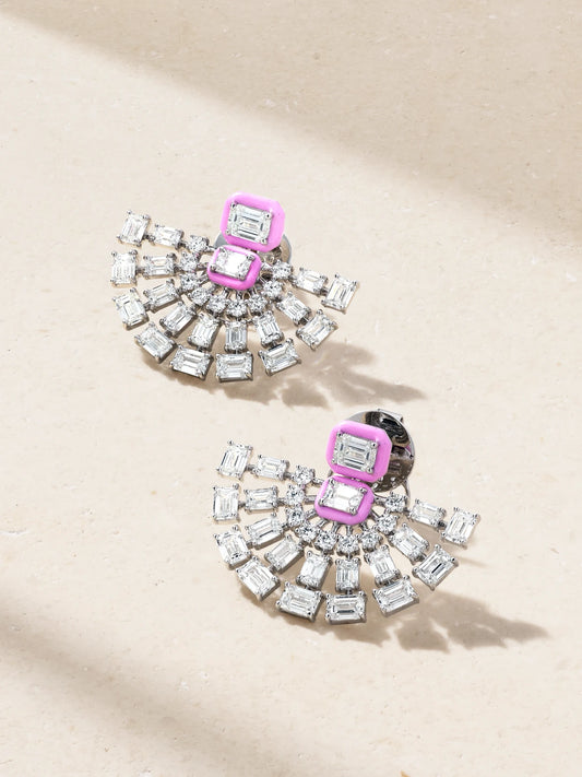 Fan 18-karat White Gold, Diamond And Enamel Earrings
