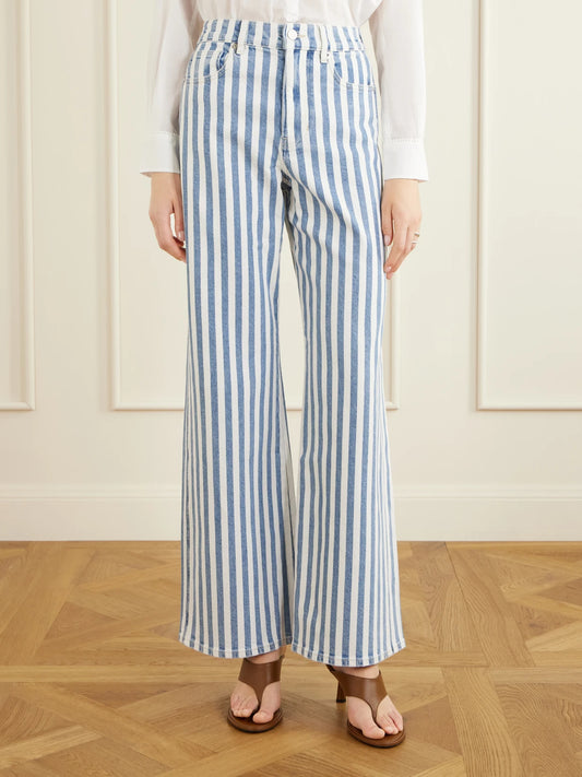 Taylor Striped High-rise Wide-leg Jeans
