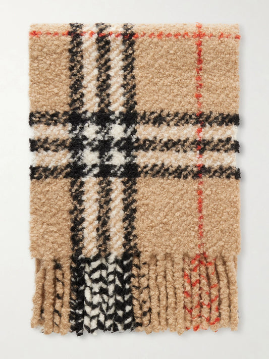 Fringed Checked Alpaca And Wool-blend Bouclé Scarf