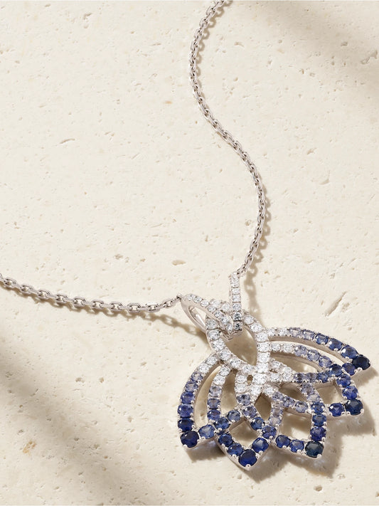 Lotus Flower 18-karat White Gold, Sapphire And Diamond Necklace