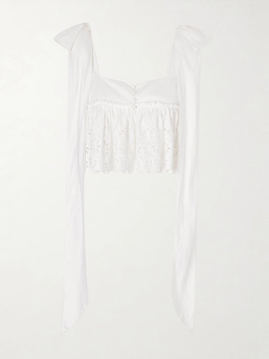 Cropped Bow-detailed Broderie Anglaise Cotton Top