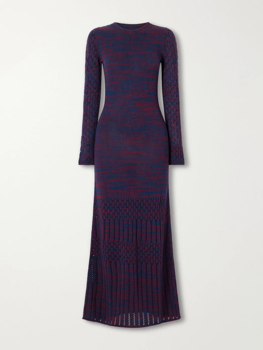 ESCVDO Murga Open-back Crochet-knit Striped Cotton Midi Dress