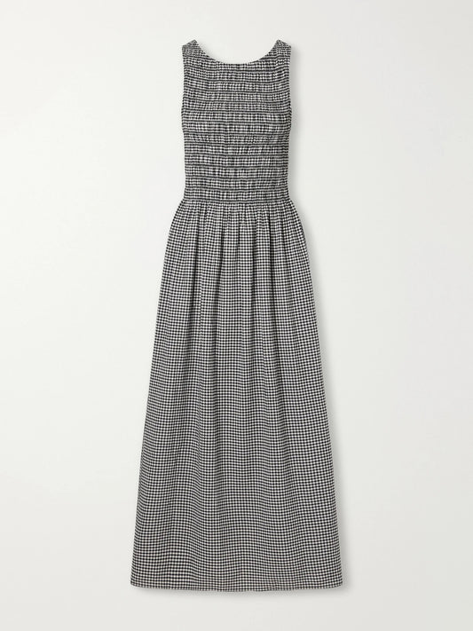 Faithfull Carina Shirred Gingham Stretch-cotton Poplin Maxi Dress