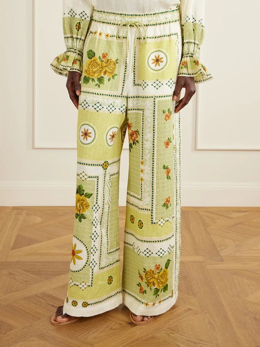 Dixie Knotted Floral-print Linen Pants