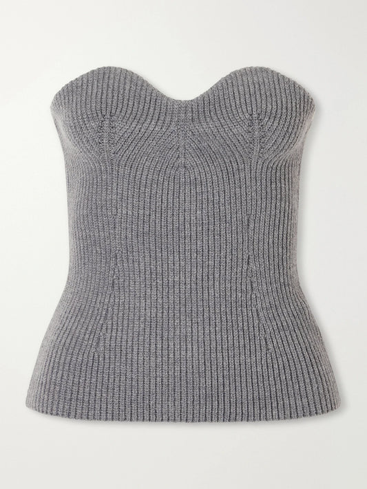 Jil Sander Strapless Ribbed Wool-blend Bustier Top