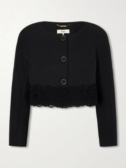 Lace-embroidered Wool Evening Jacket
