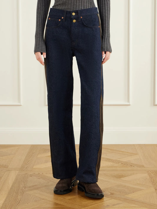 B SIDES Evan Suede-trimmed Mid-rise Wide-leg Jeans