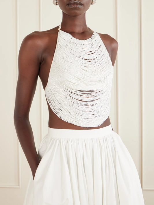 Tanner Bead-embellished Silk-blend Satin Tank