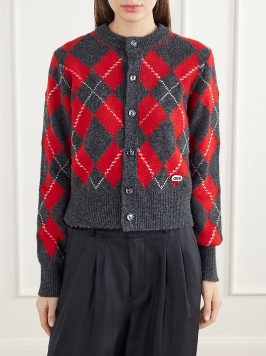 AMI PARIS Argyle Wool Cardigan