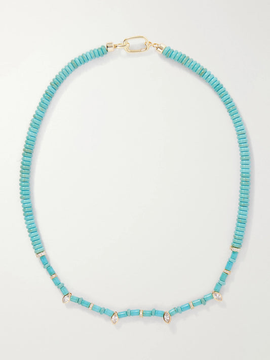 Martha Calvo Ella Turquoise And Crystals 14-karat Gold-plated Beaded Necklace