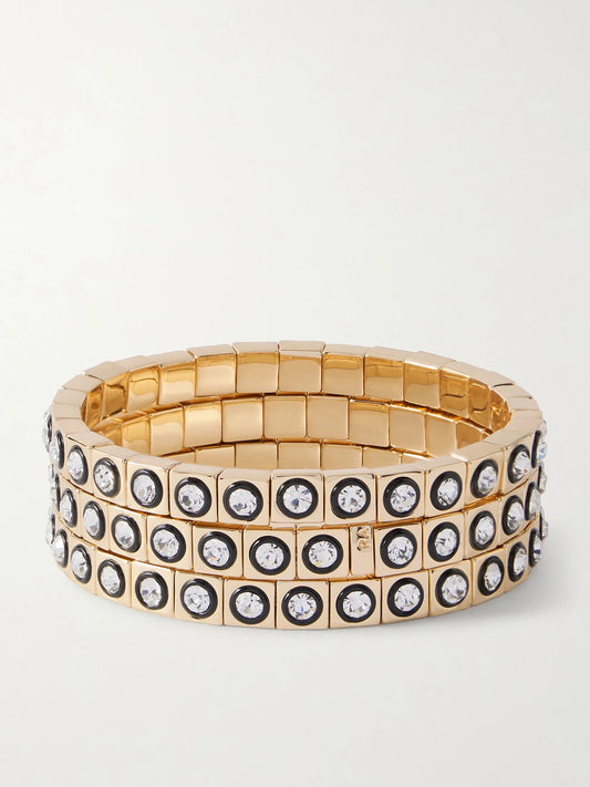 The Royal Set Of Three Gold-tone, Enamel And Crystal Bracelets