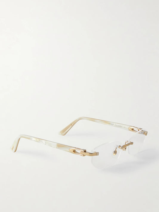 Oval-frame Rimless Gold-tone And Acetate Optical Glasses