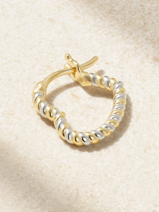 Mini Créole Coeur 9-karat Yellow And White Gold Single Hoop Earring