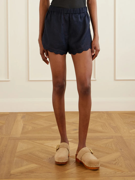Gatsby Scalloped Broderie Anglaise-trimmed Linen Shorts